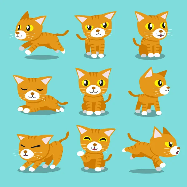 Personaje de dibujos animados naranja gato poses — Vector de stock