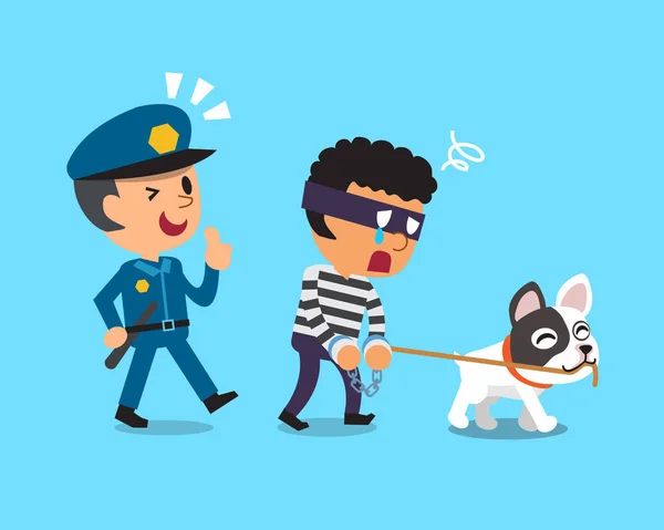 Dibujos animados perro y policía captura ladrón — Archivo Imágenes Vectoriales