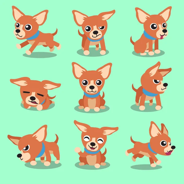 Desenhos animados personagem marrom chihuahua cão poses — Vetor de Stock