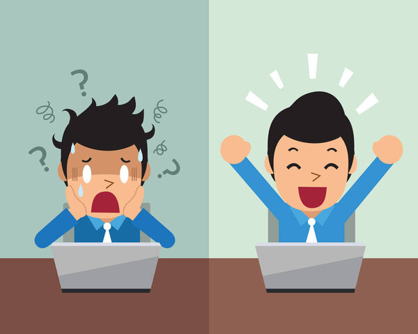 Карикатурный бизнесмен, выражающий разные эмоции
