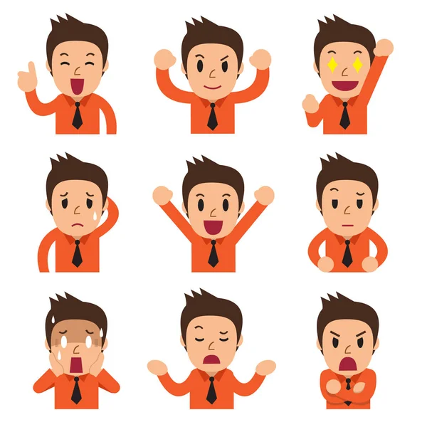 Cartoon businessman faces showing different emotions — Stock Vector