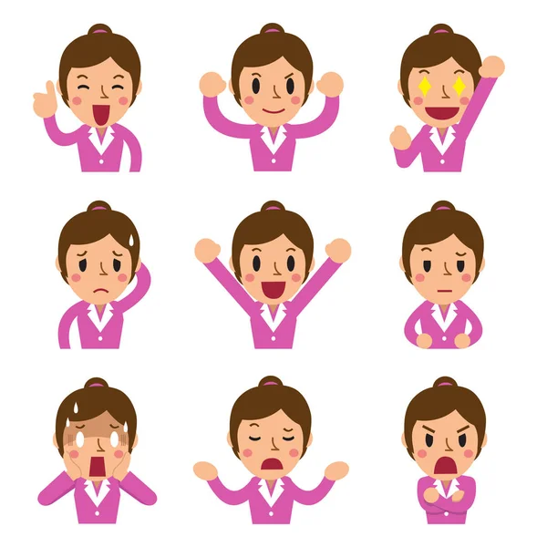 Cartoon businesswoman faces showing different emotions — Stock Vector