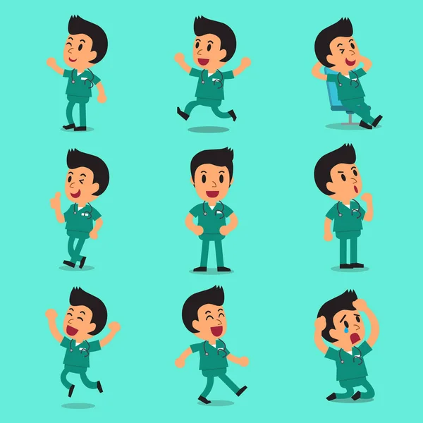 Desenhos animados personagem enfermeiro masculino poses — Vetor de Stock