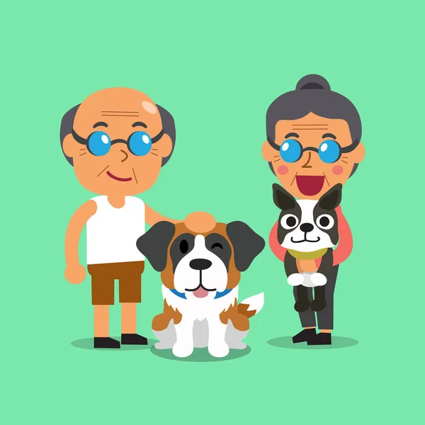 Cartoon Senioren mit Hunden — Stockvektor