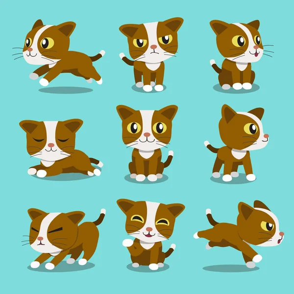 Conjunto de desenhos animados personagem gato poses — Vetor de Stock