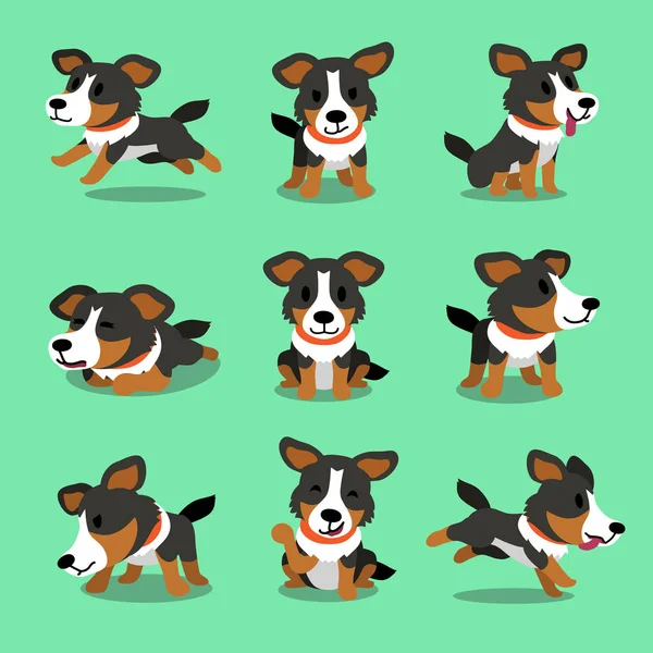 Desenhos animados personagem cão pastor americano poses —  Vetores de Stock