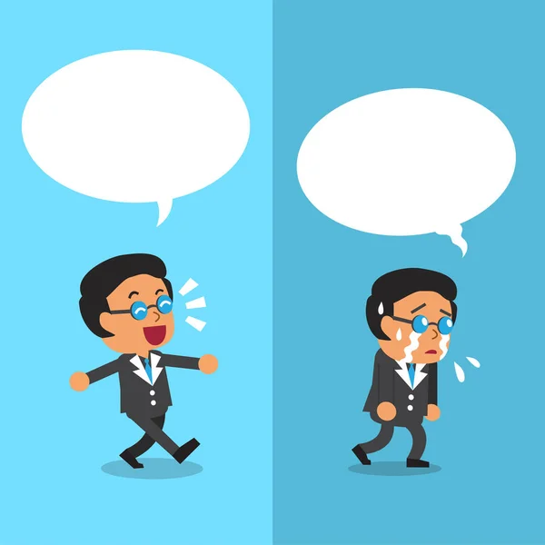 Empresario expresando diferentes emociones con burbujas de habla blanca — Archivo Imágenes Vectoriales
