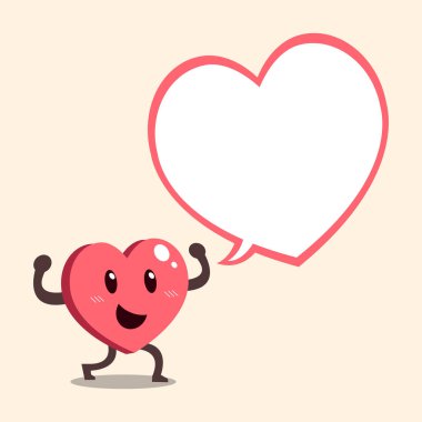 Vektör çizgi film kalp karakteri ile büyük beyaz konuşma balonu