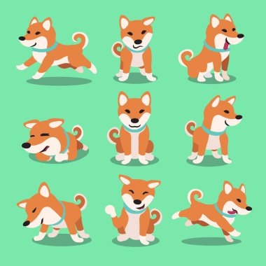 Çizgi film karakteri shiba Inu köpek pozlar
