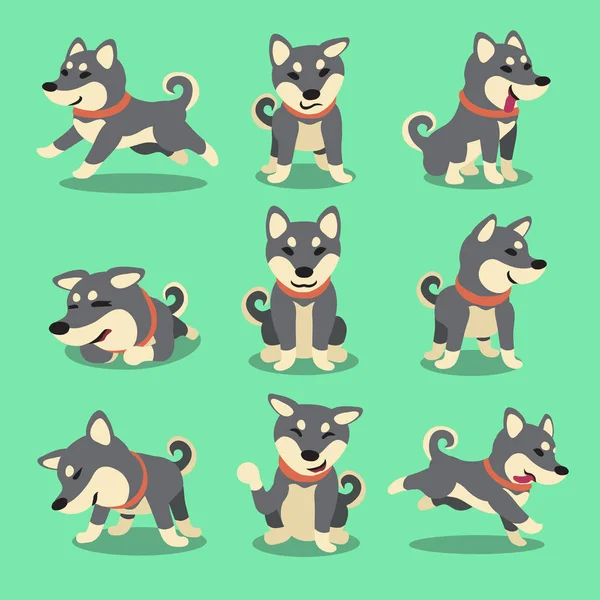Personaggio dei cartoni animati nero shiba inu cane pose — Vettoriale Stock