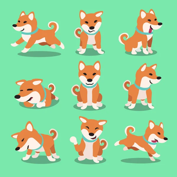 Tecknad karaktär shiba inu hund poser — Stock vektor