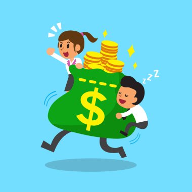 Çizgi film iş ekibi ile büyük para çanta