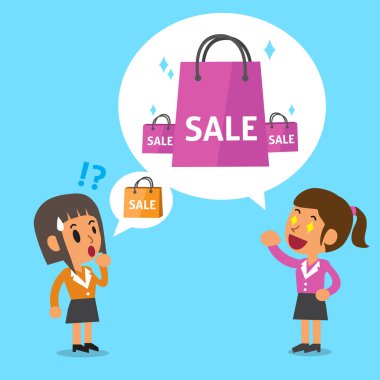 Alışveriş hakkında konuşuyor karikatür kadınlar