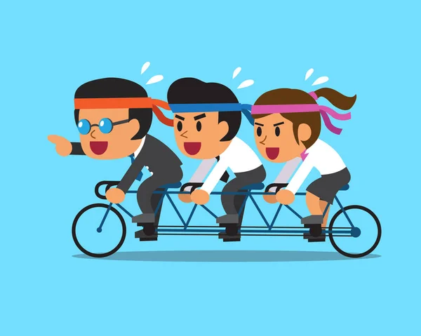 Cartoon business boss and business team ride tandem bicycle — Stock Vector