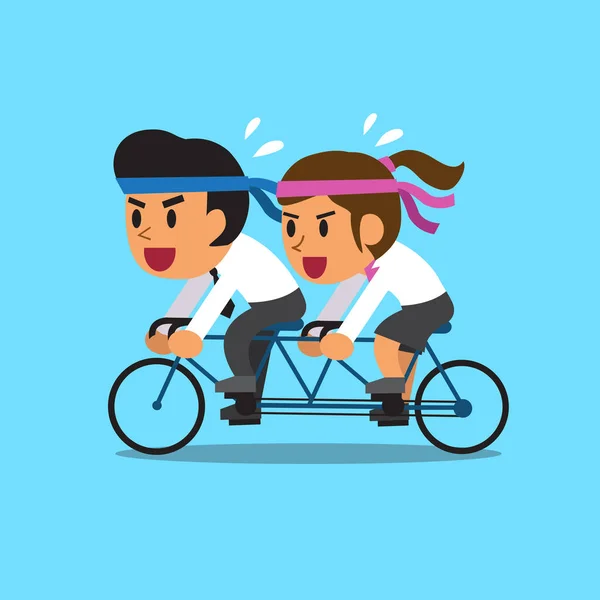 Мультфільм бізнес команда їздити тандем велосипед — стоковий вектор
