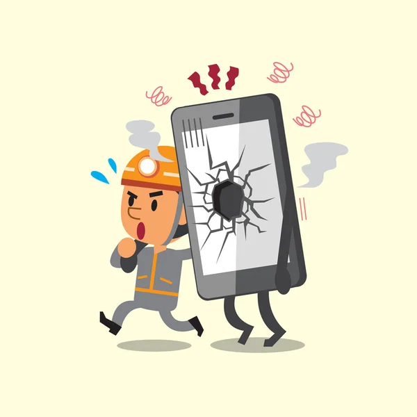 Smartphone broken karikatür teknisyen yardım — Stok Vektör