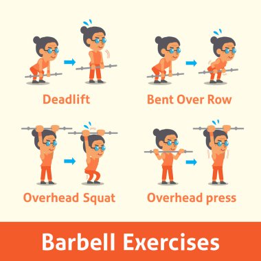 Çizgi film, yaşlı kadının sağlık için halter egzersiz adım yapması ayarla