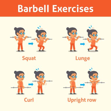 Çizgi film, yaşlı kadının sağlık ve fitness için halter egzersiz adım yapması ayarla