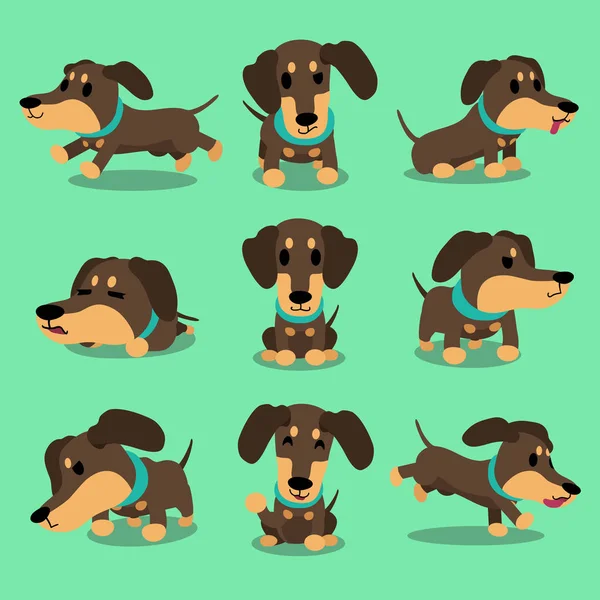 Desenhos animados personagem cão dachshund posa coleção — Vetor de Stock