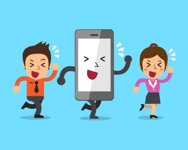 Karikatür akıllı telefon ve iş insanlar