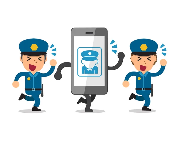 Cartoni animati smartphone e poliziotti — Vettoriale Stock