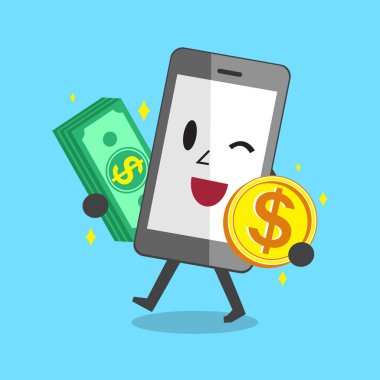 Para yığını ve sikke taşıyan Smartphone
