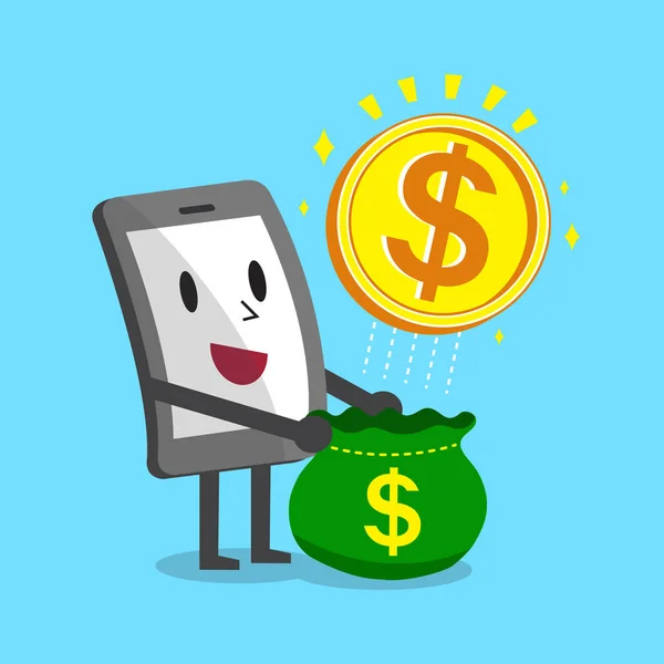 Smartphone open een zak met grote geld munt — Stockvector