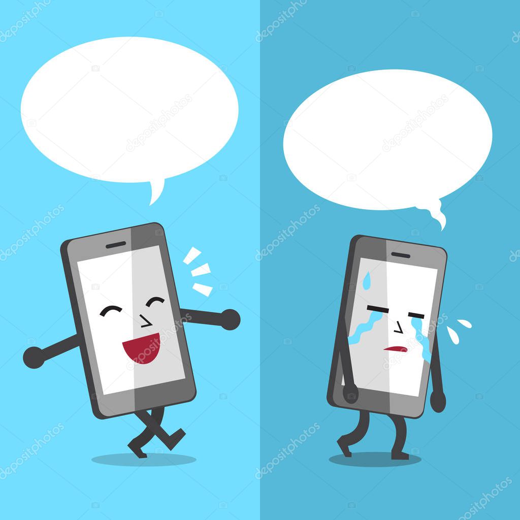 Smartphone expressing different emotions with white speech bubbles
