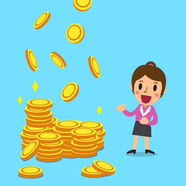 Cartoon affärskvinna med pengar mynt — Stock vektor