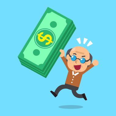 Para yığını ile üst düzey bir adam çizgi film