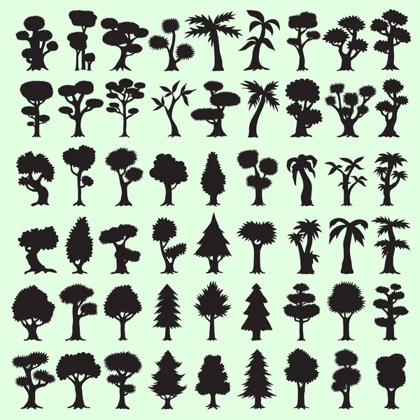Συλλογή 54 μαύρα δέντρα σιλουέτες — Διανυσματικό Αρχείο