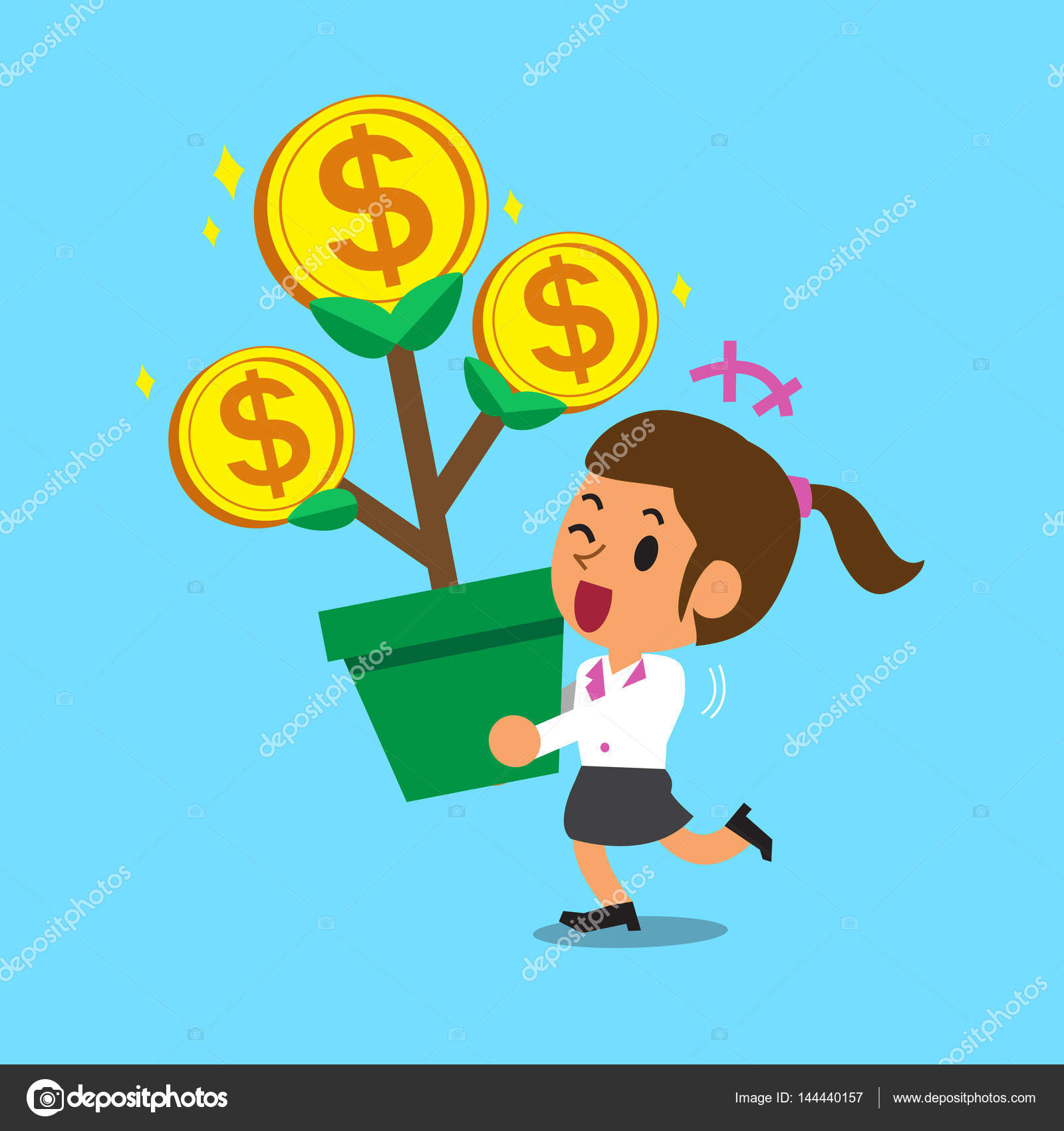 Cartoon businesswoman with money tree Stock Vector Image by ©Jaaak  #144440157