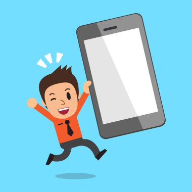 Çizgi film işadamı ve büyük smartphone