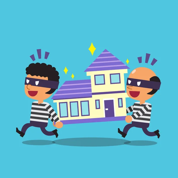 Ladrones de dibujos animados robando una casa — Vector de stock