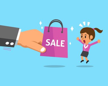 Bir kadın için alışveriş çantası vererek iş alkış