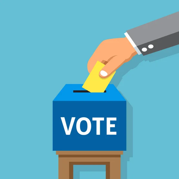 Hand legt Stimmzettel in die Wahlurne — Stockvektor