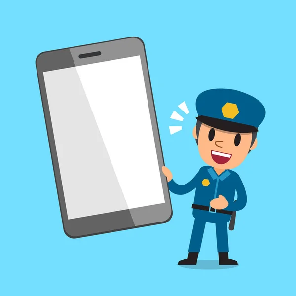 Policía de dibujos animados con teléfono inteligente — Vector de stock
