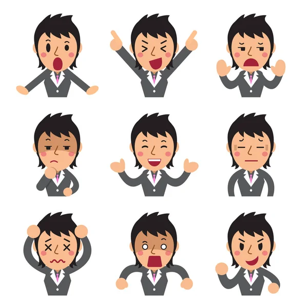 Conjunto de rostros de mujer de negocios mostrando diferentes emociones — Vector de stock