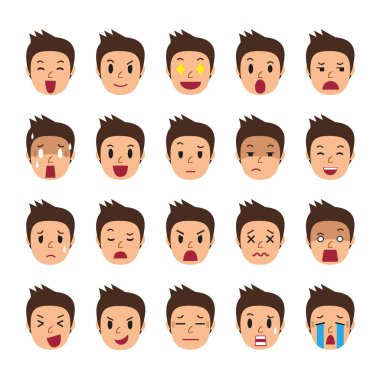Bir adam kümesini gösteren farklı duygular yüzler