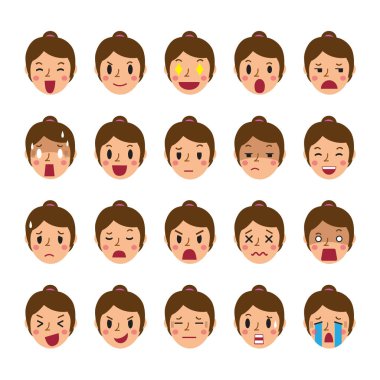 Bir kadın kümesini gösteren farklı duygular yüzler