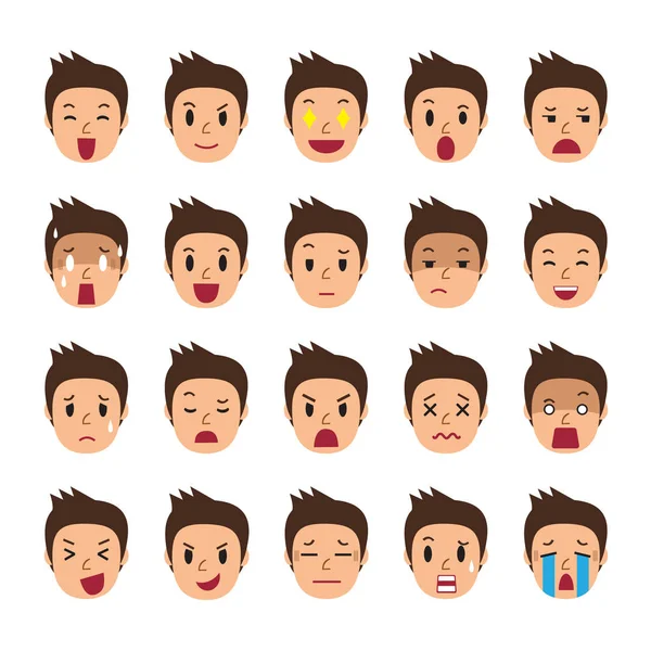 Bir adam kümesini gösteren farklı duygular yüzler