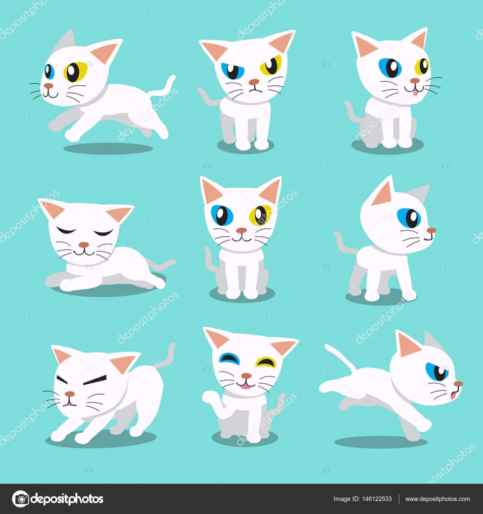 Poses De Chat Aux Yeux Impairs De Personnage De Dessin Animé