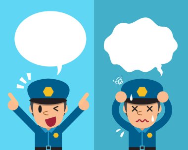 Konuşma balonları ile farklı duygular ifade karikatür polis