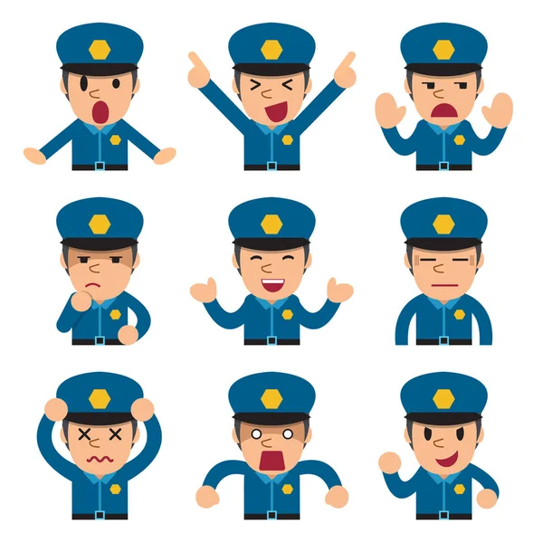 Γελοιογραφία αστυνομικός αντιμετωπίζει διαφορετικά συναισθήματα προβολή — Διανυσματικό Αρχείο
