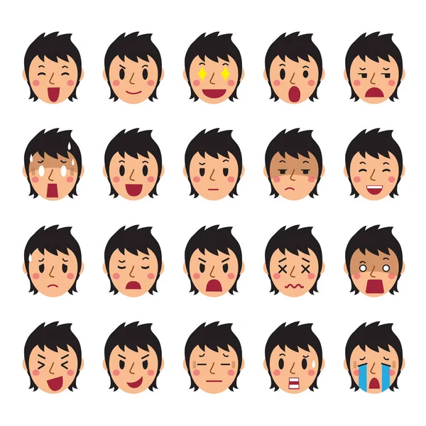 Conjunto de rostos de mulher mostrando emoções diferentes —  Vetores de Stock
