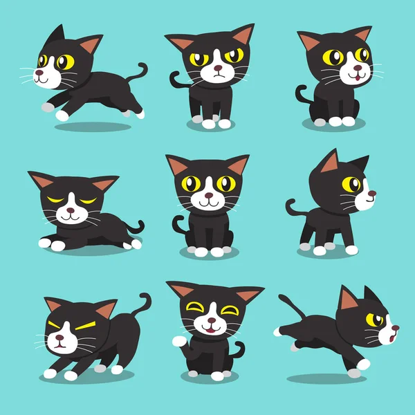 Personaje de dibujos animados gato poses — Vector de stock