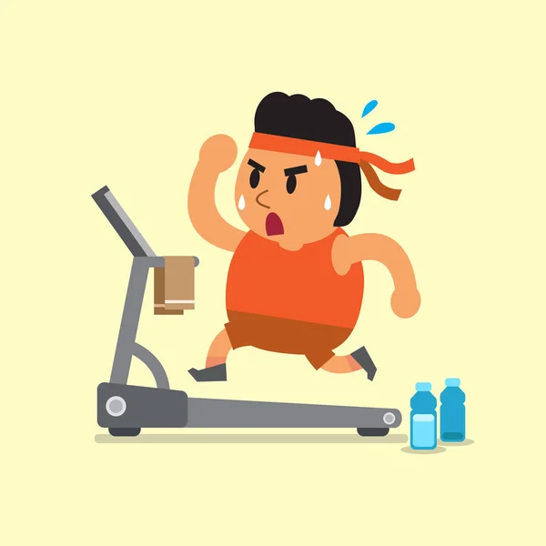 Cartoon fat man running on treadmill — Stock Vector