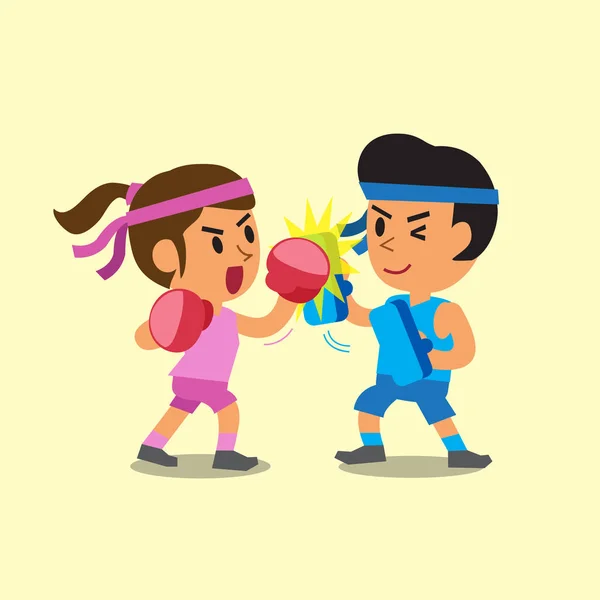 Cartoon sport woman and man doing uppercut punch training — Stock Vector