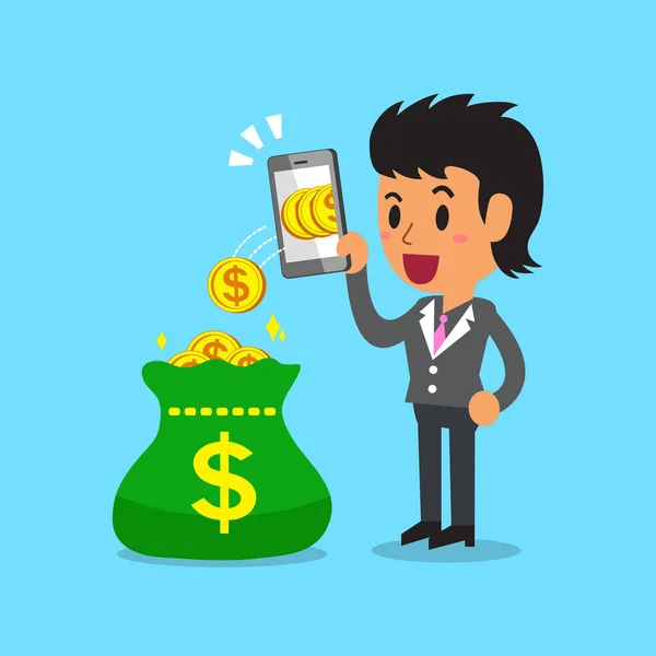 Business concept zakenvrouw smartphone gebruiken om geld te verdienen — Stockvector