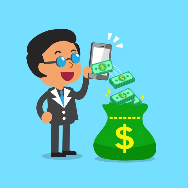Business concept zakenman smartphone gebruiken om geld te verdienen — Stockvector